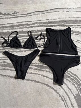 Kendall & Kylie Black Bikini Set Trio with Zip Crop